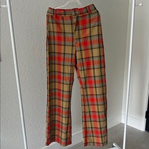 Plaid Red and Tan Wide Leg Flared Pants